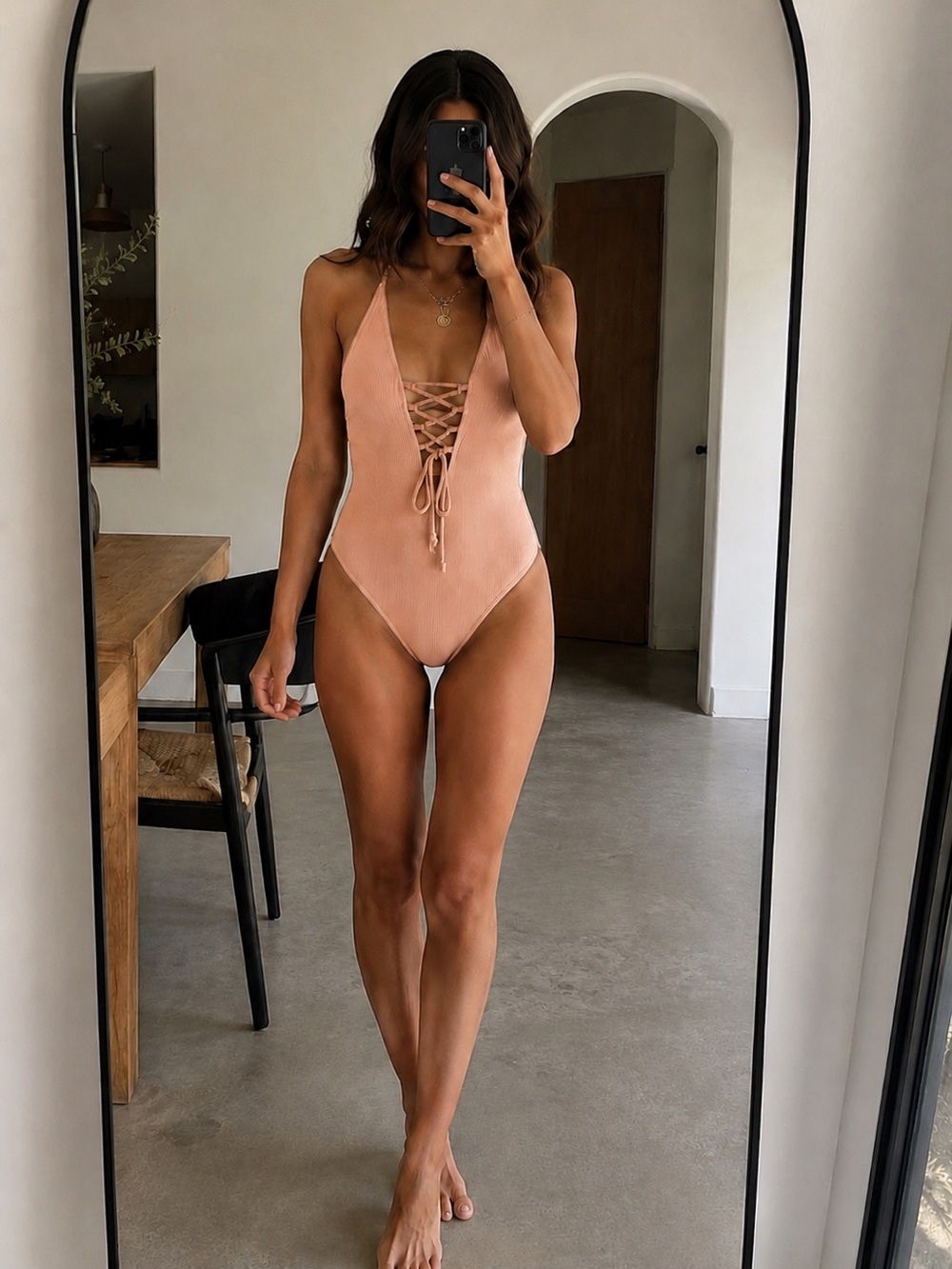 One piece lace-up swimsuit